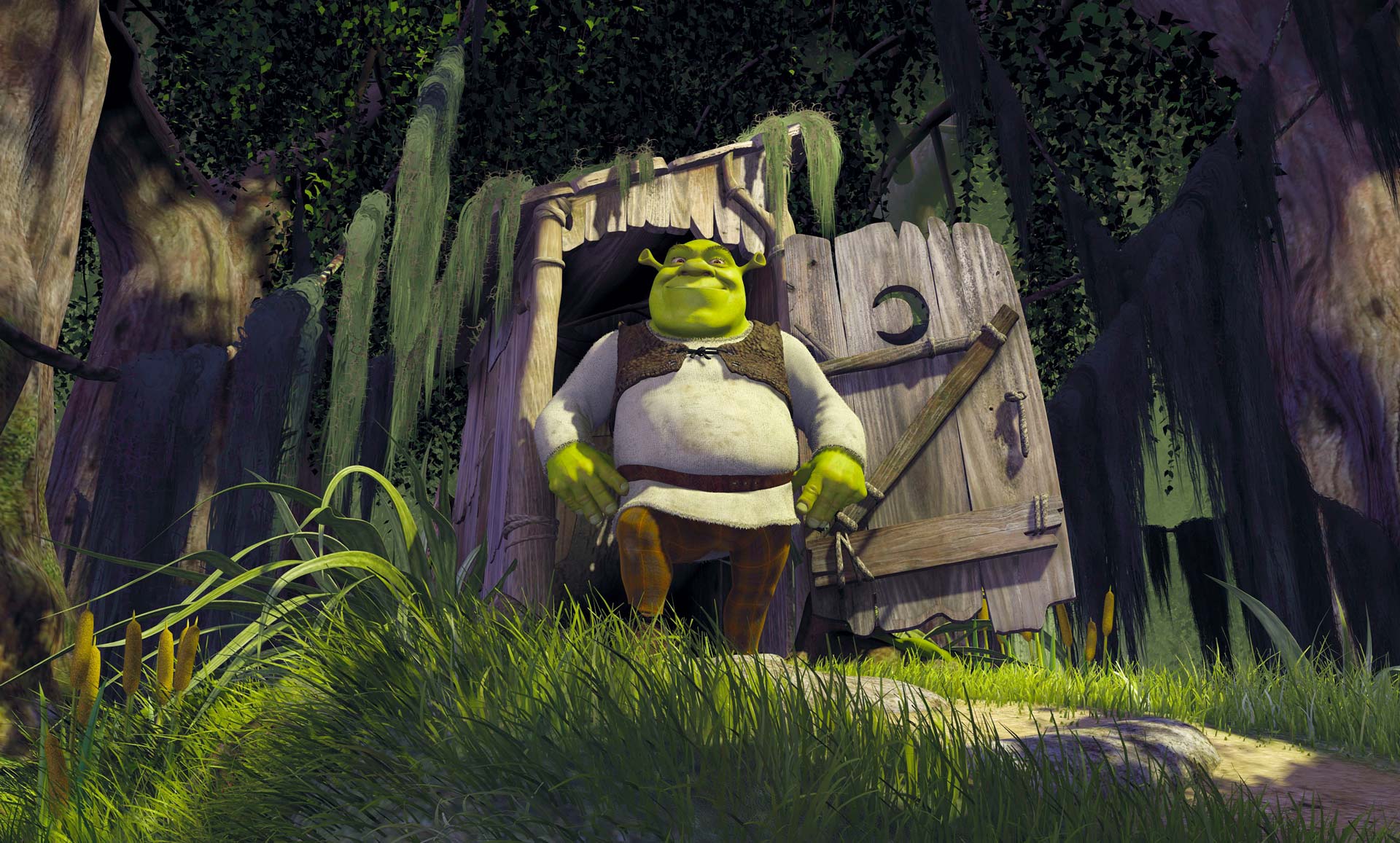 shrek happy in his home green beast