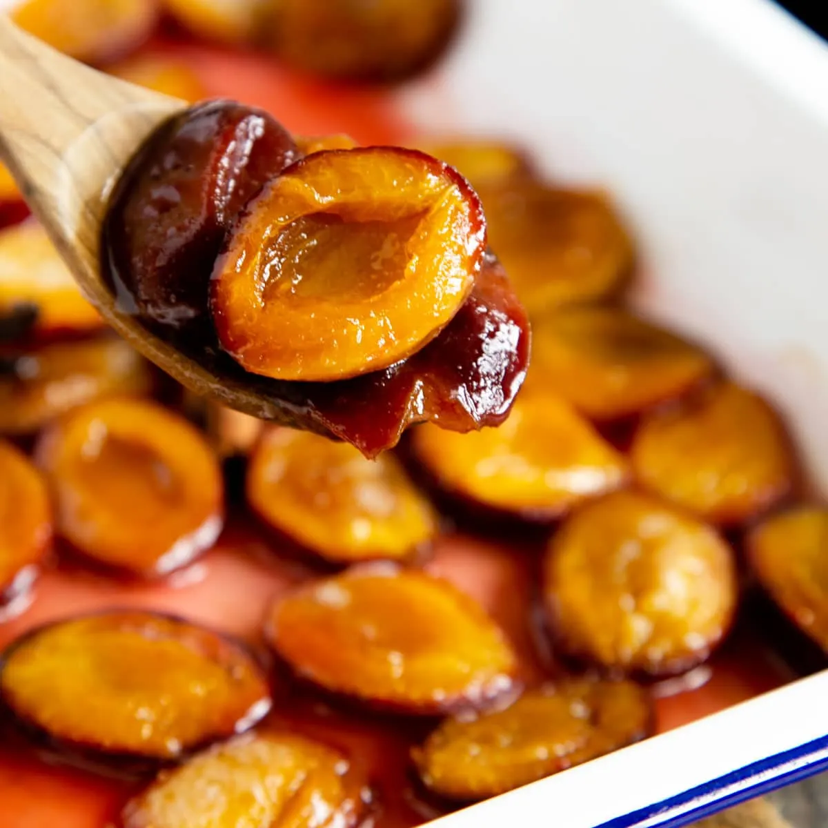 Baked plums or canned peaches