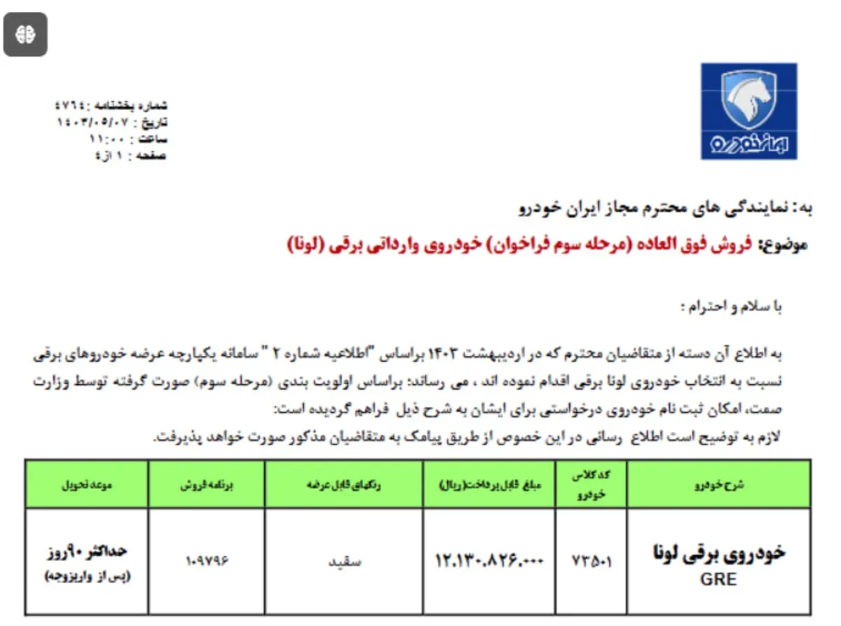 ثبت نام خودروی برقی وارداتی ایران‌خودرو شروع شد