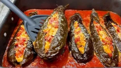 طرز تهیه بادمجان شکم پر با مرغ و فلفل به روش ایتالیایی