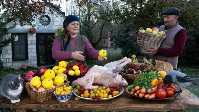 پخت غذای محلی با بوقلمون به سبک زوج روستایی آذربایجانی