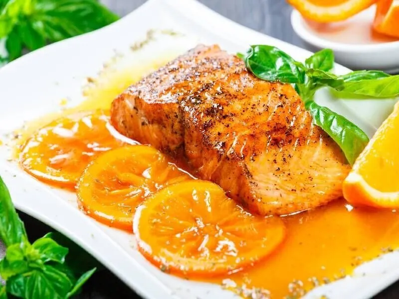 خوراک ماهی با سس پرتقال1