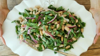 سالاد لوبیا سفید و اسفناج