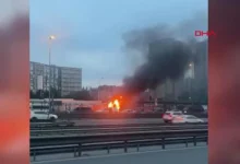 آتشسوزی در ماشین راهسازی در جاده D-100