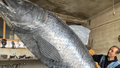 ساخت مجسمه سه متری ماهی کفال توسط هنرمند مجسمه‌ساز ایرانی در وان